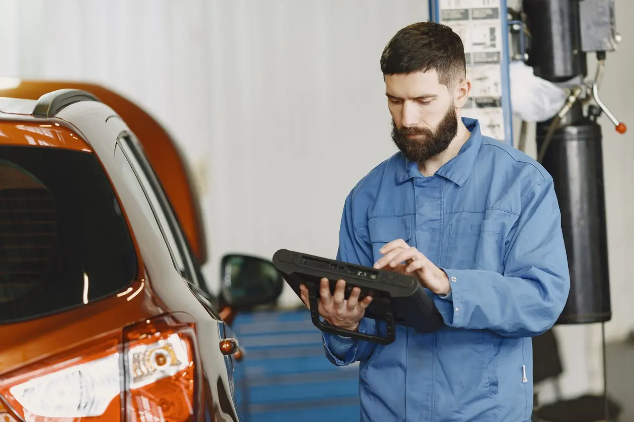 Service professional entering customer information on a tablet